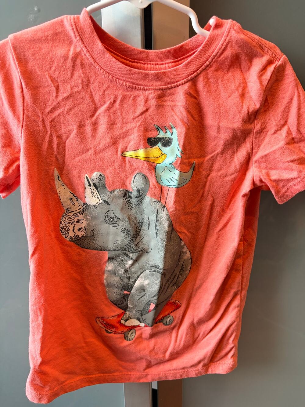 Cat & Jack Boys Coral Skateboard Rhino Bird Graphic Tee Size 5T